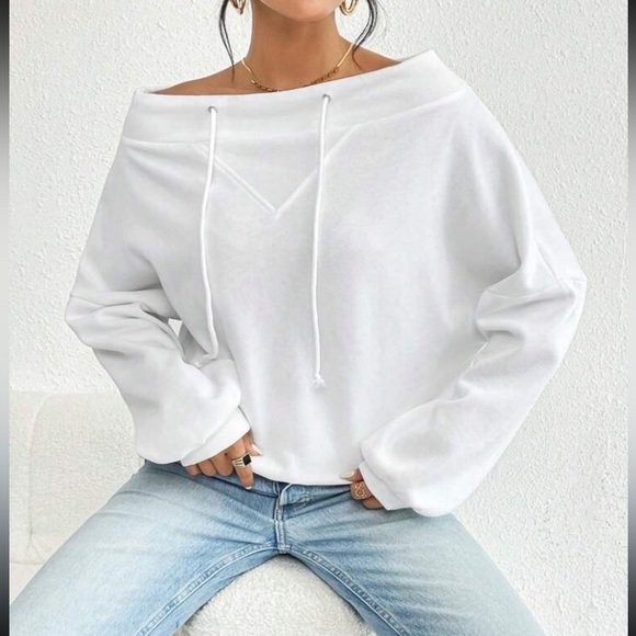 Boho off shoulder drawstring sweatshirt - Picture 4 of 6